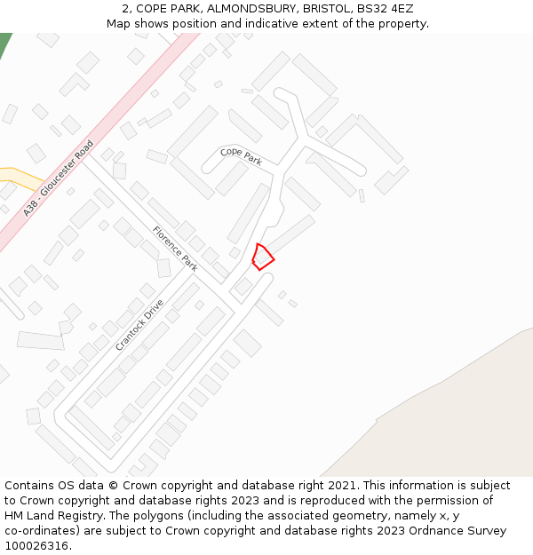 2, COPE PARK, ALMONDSBURY, BRISTOL, BS32 4EZ: Location map and indicative extent of plot