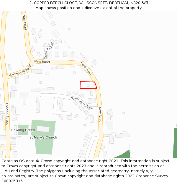 2, COPPER BEECH CLOSE, WHISSONSETT, DEREHAM, NR20 5AT: Location map and indicative extent of plot