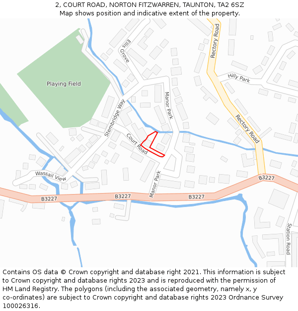 2, COURT ROAD, NORTON FITZWARREN, TAUNTON, TA2 6SZ: Location map and indicative extent of plot