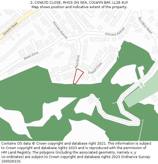 2, COWLYD CLOSE, RHOS ON SEA, COLWYN BAY, LL28 4UY: Location map and indicative extent of plot