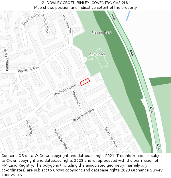 2, DOWLEY CROFT, BINLEY, COVENTRY, CV3 2UU: Location map and indicative extent of plot