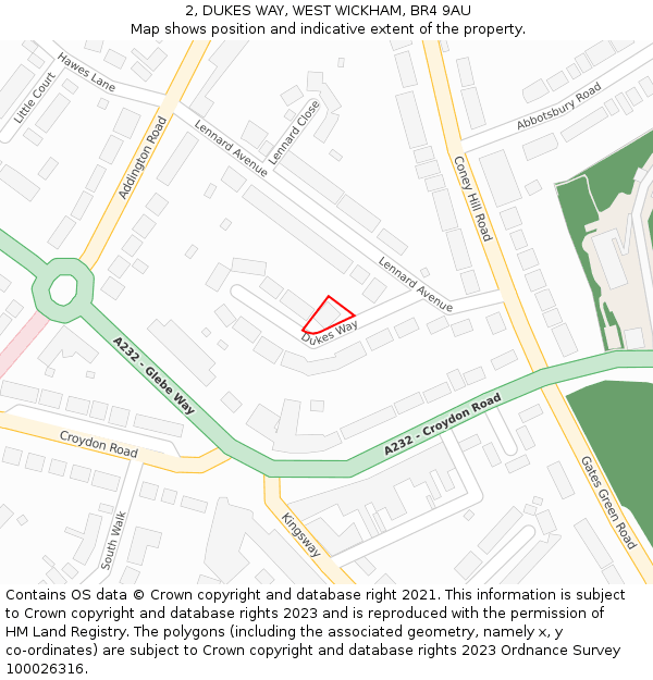 2, DUKES WAY, WEST WICKHAM, BR4 9AU: Location map and indicative extent of plot