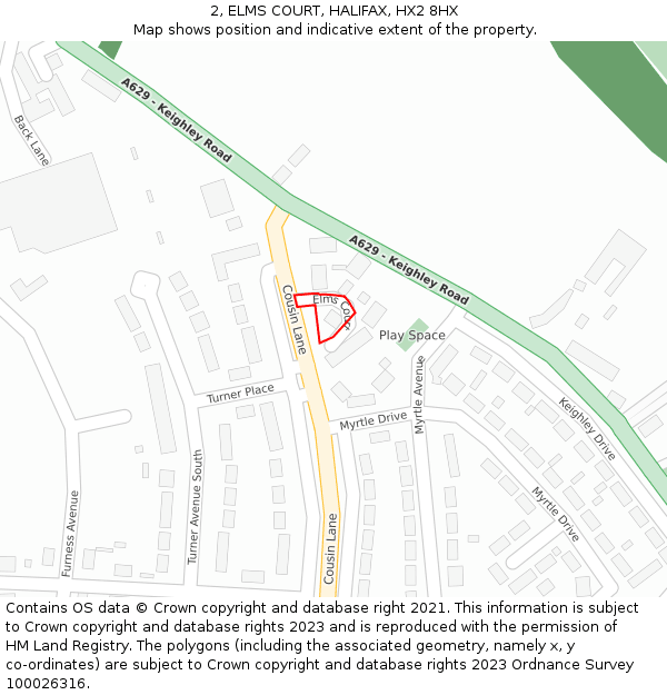 2, ELMS COURT, HALIFAX, HX2 8HX: Location map and indicative extent of plot