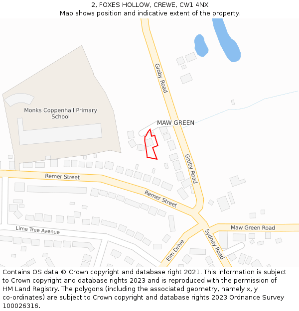 2, FOXES HOLLOW, CREWE, CW1 4NX: Location map and indicative extent of plot