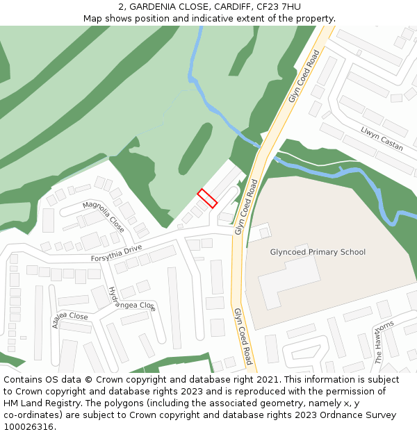 2, GARDENIA CLOSE, CARDIFF, CF23 7HU: Location map and indicative extent of plot