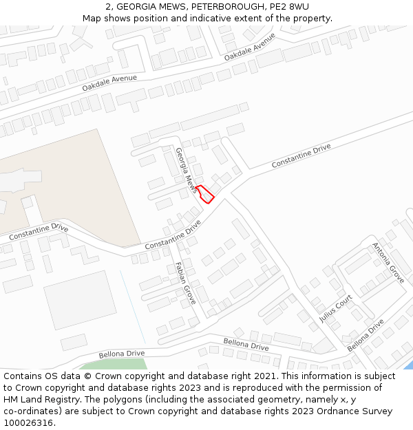 2, GEORGIA MEWS, PETERBOROUGH, PE2 8WU: Location map and indicative extent of plot