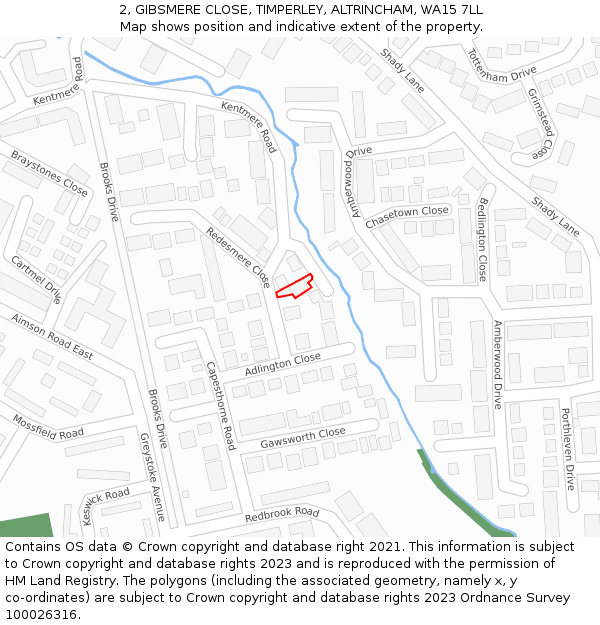 2, GIBSMERE CLOSE, TIMPERLEY, ALTRINCHAM, WA15 7LL: Location map and indicative extent of plot