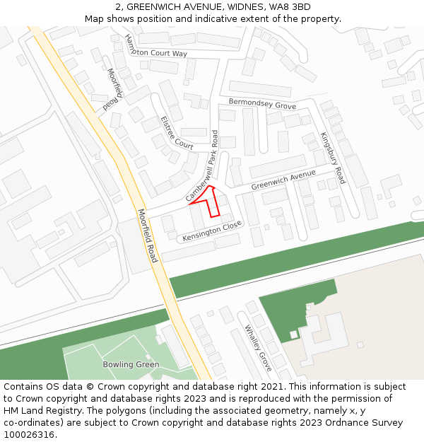 2, GREENWICH AVENUE, WIDNES, WA8 3BD: Location map and indicative extent of plot