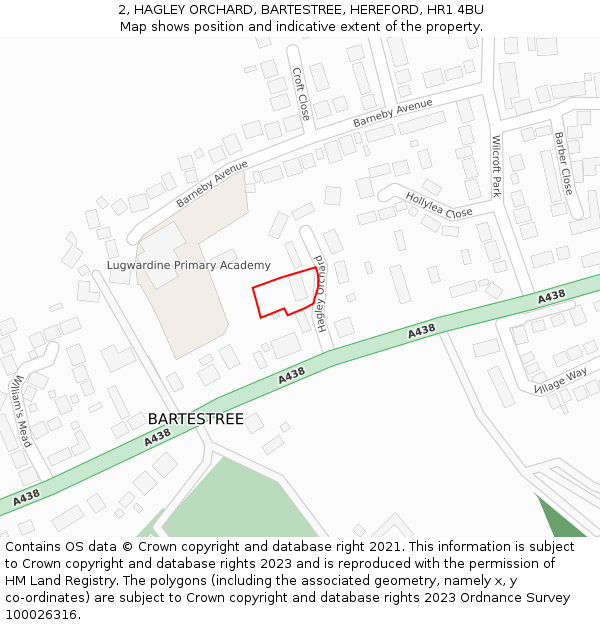 2, HAGLEY ORCHARD, BARTESTREE, HEREFORD, HR1 4BU: Location map and indicative extent of plot