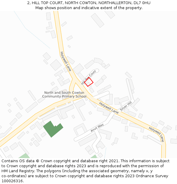 2, HILL TOP COURT, NORTH COWTON, NORTHALLERTON, DL7 0HU: Location map and indicative extent of plot