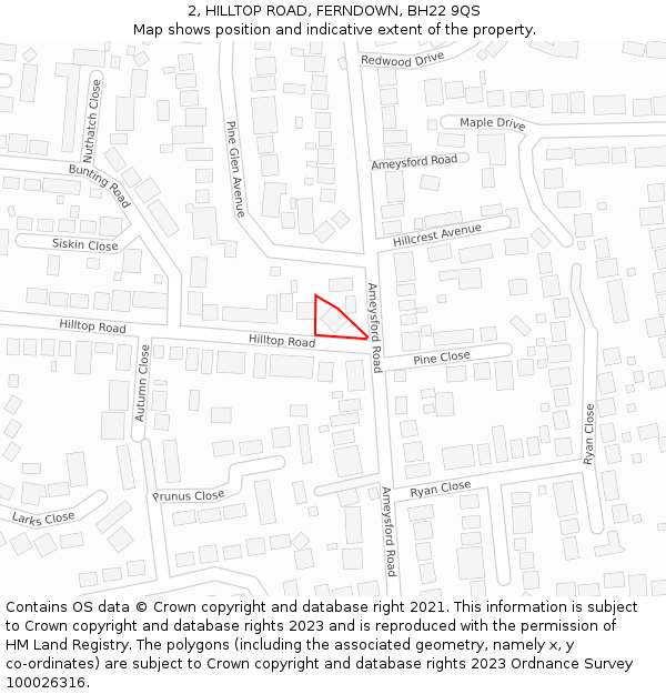 2, HILLTOP ROAD, FERNDOWN, BH22 9QS: Location map and indicative extent of plot