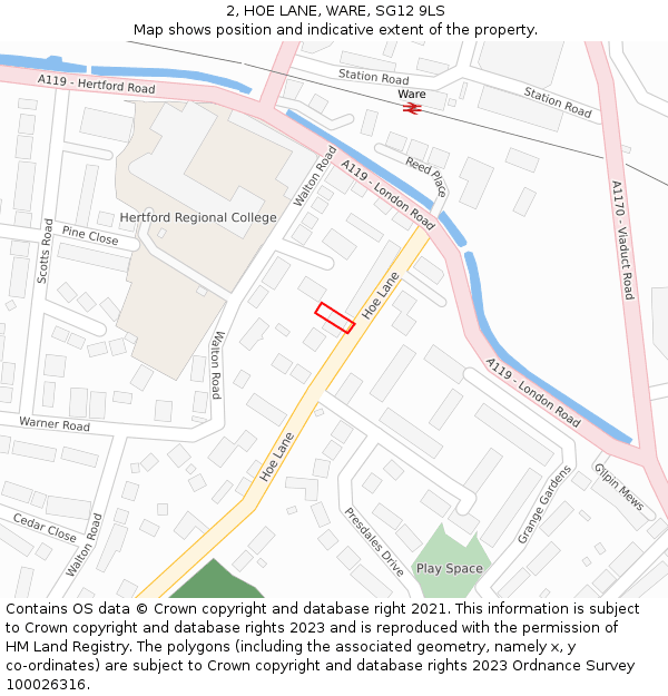 2, HOE LANE, WARE, SG12 9LS: Location map and indicative extent of plot