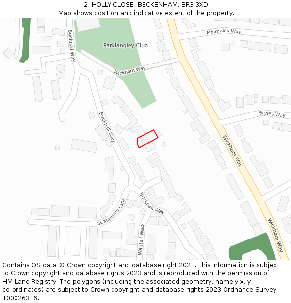 2, HOLLY CLOSE, BECKENHAM, BR3 3XD: Location map and indicative extent of plot