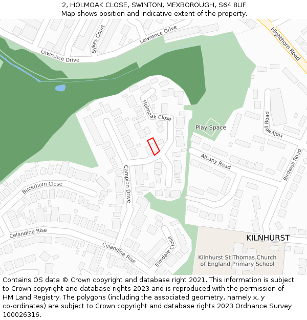 2, HOLMOAK CLOSE, SWINTON, MEXBOROUGH, S64 8UF: Location map and indicative extent of plot