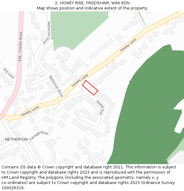 2, HOWEY RISE, FRODSHAM, WA6 6DN: Location map and indicative extent of plot