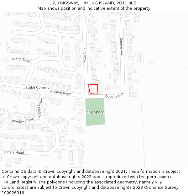 2, KINGSWAY, HAYLING ISLAND, PO11 0LZ: Location map and indicative extent of plot