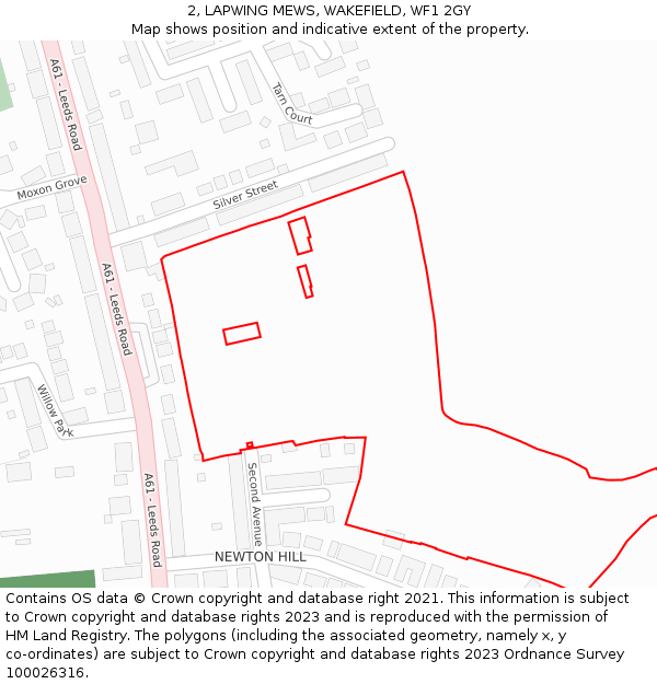 2, LAPWING MEWS, WAKEFIELD, WF1 2GY: Location map and indicative extent of plot