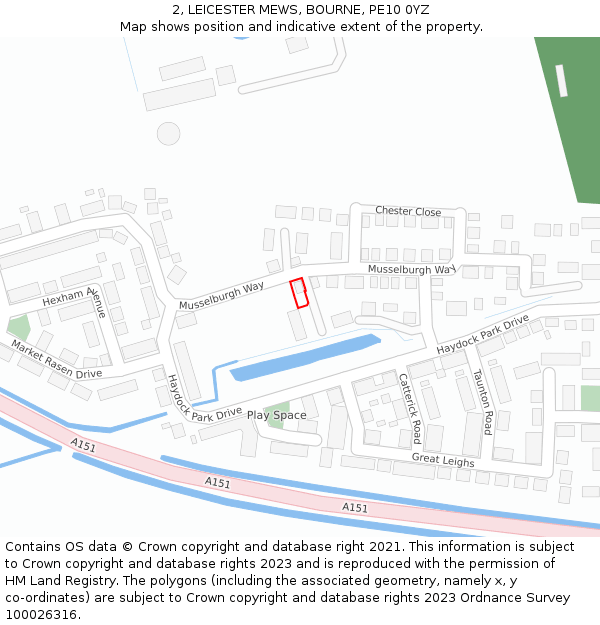 2, LEICESTER MEWS, BOURNE, PE10 0YZ: Location map and indicative extent of plot