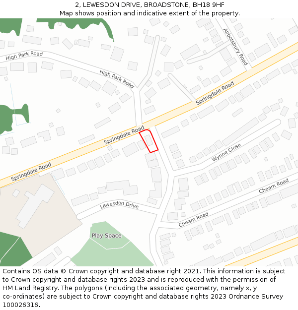 2, LEWESDON DRIVE, BROADSTONE, BH18 9HF: Location map and indicative extent of plot