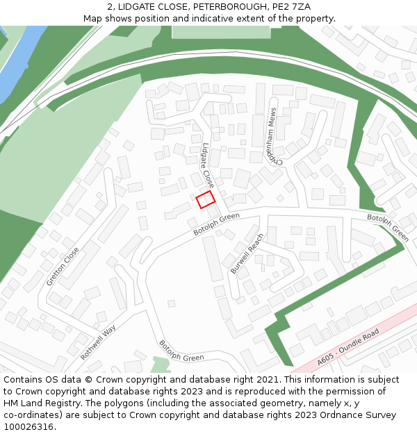 2, LIDGATE CLOSE, PETERBOROUGH, PE2 7ZA: Location map and indicative extent of plot