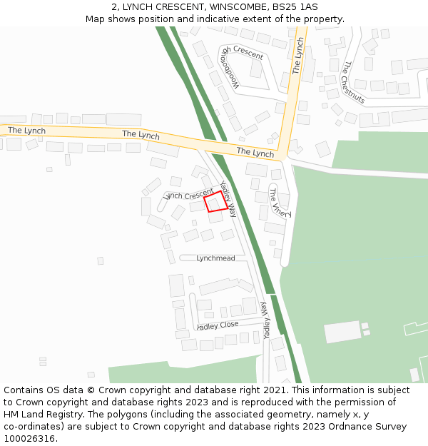 2, LYNCH CRESCENT, WINSCOMBE, BS25 1AS: Location map and indicative extent of plot