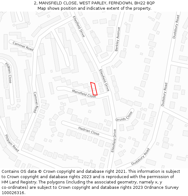 2, MANSFIELD CLOSE, WEST PARLEY, FERNDOWN, BH22 8QP: Location map and indicative extent of plot