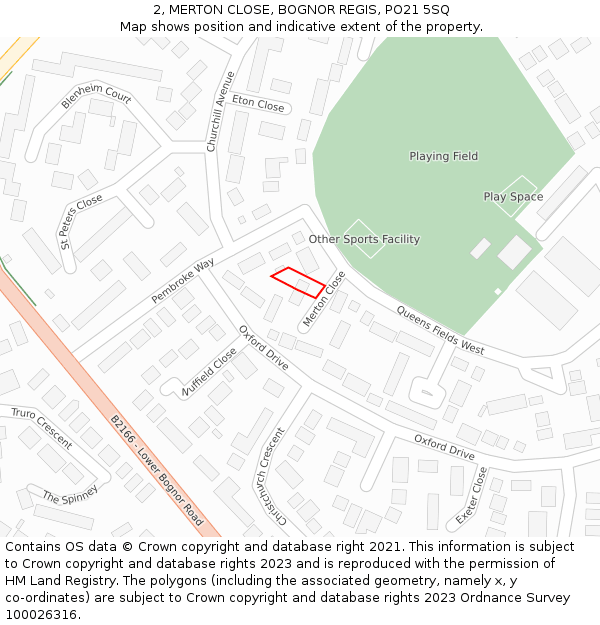 2, MERTON CLOSE, BOGNOR REGIS, PO21 5SQ: Location map and indicative extent of plot