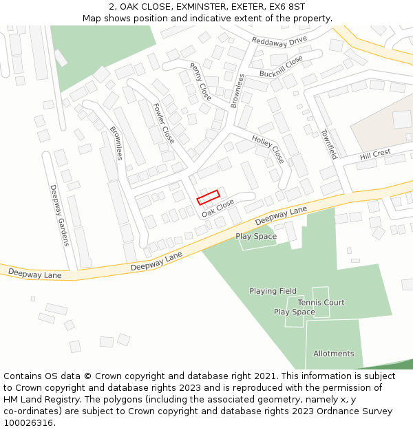 2, OAK CLOSE, EXMINSTER, EXETER, EX6 8ST: Location map and indicative extent of plot