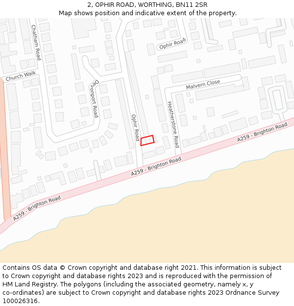 2, OPHIR ROAD, WORTHING, BN11 2SR: Location map and indicative extent of plot