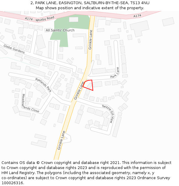 2, PARK LANE, EASINGTON, SALTBURN-BY-THE-SEA, TS13 4NU: Location map and indicative extent of plot