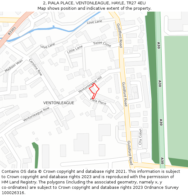 2, PIALA PLACE, VENTONLEAGUE, HAYLE, TR27 4EU: Location map and indicative extent of plot