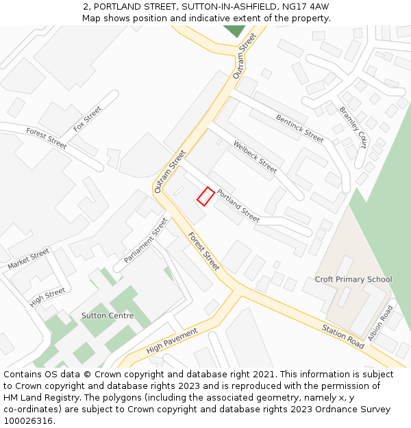 2, PORTLAND STREET, SUTTON-IN-ASHFIELD, NG17 4AW: Location map and indicative extent of plot