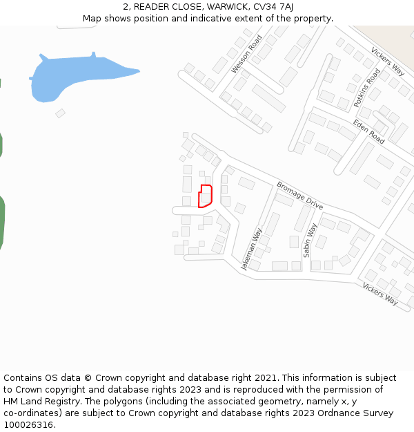 2, READER CLOSE, WARWICK, CV34 7AJ: Location map and indicative extent of plot