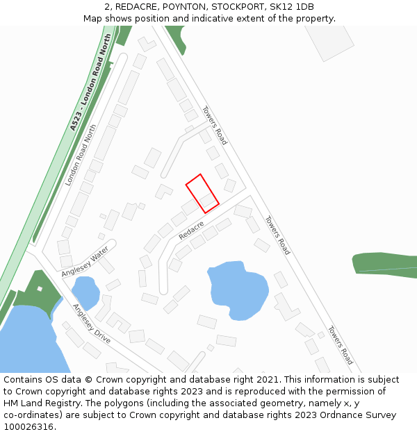 2, REDACRE, POYNTON, STOCKPORT, SK12 1DB: Location map and indicative extent of plot