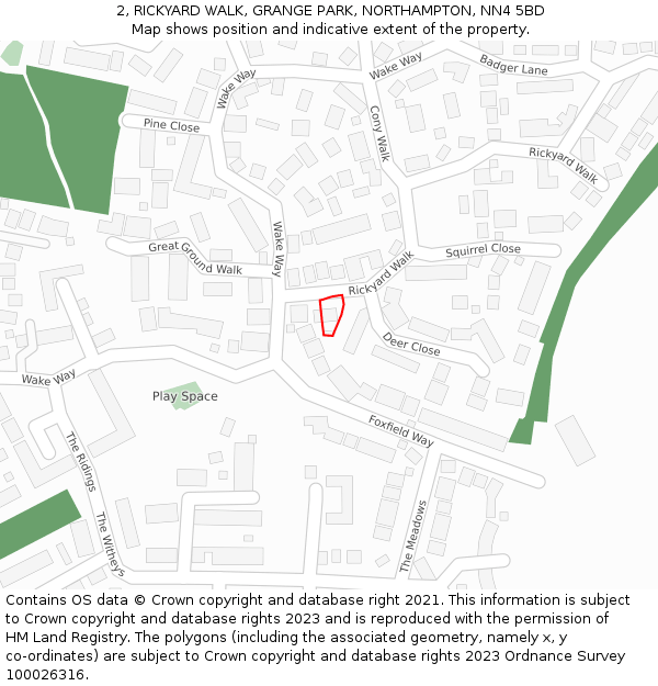 2, RICKYARD WALK, GRANGE PARK, NORTHAMPTON, NN4 5BD: Location map and indicative extent of plot