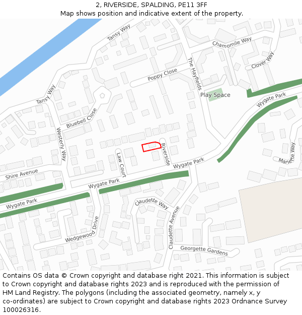 2, RIVERSIDE, SPALDING, PE11 3FF: Location map and indicative extent of plot