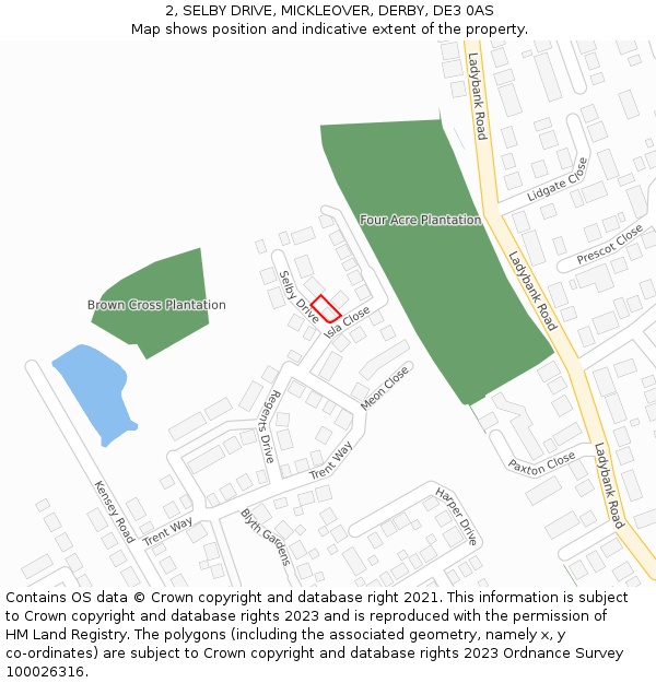 2, SELBY DRIVE, MICKLEOVER, DERBY, DE3 0AS: Location map and indicative extent of plot