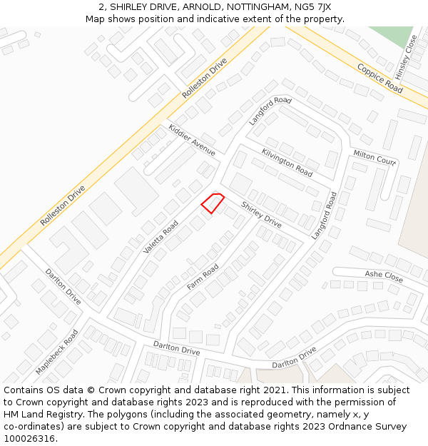 2, SHIRLEY DRIVE, ARNOLD, NOTTINGHAM, NG5 7JX: Location map and indicative extent of plot