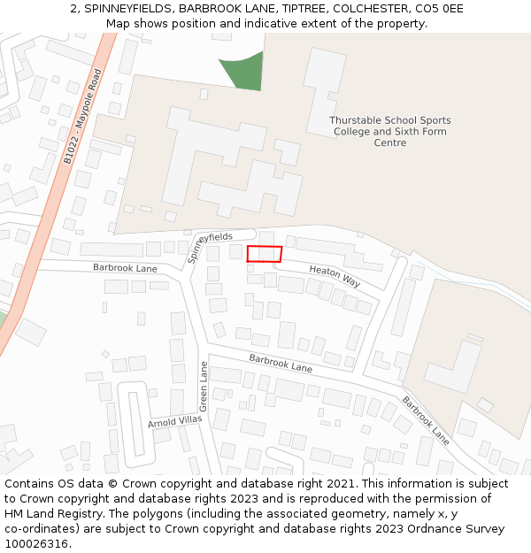 2, SPINNEYFIELDS, BARBROOK LANE, TIPTREE, COLCHESTER, CO5 0EE: Location map and indicative extent of plot