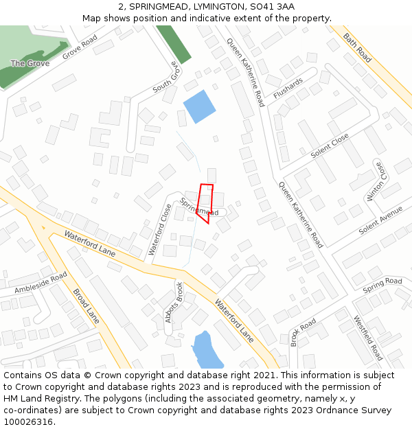 2, SPRINGMEAD, LYMINGTON, SO41 3AA: Location map and indicative extent of plot