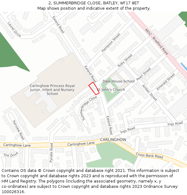 2, SUMMERBRIDGE CLOSE, BATLEY, WF17 8ET: Location map and indicative extent of plot