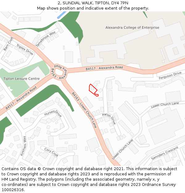 2, SUNDIAL WALK, TIPTON, DY4 7PN: Location map and indicative extent of plot