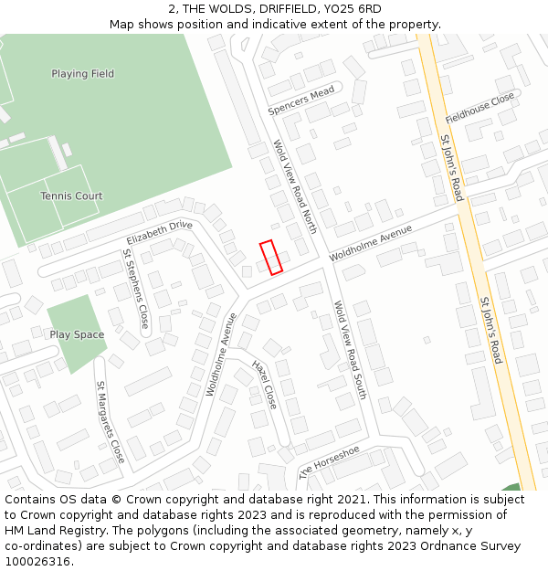 2, THE WOLDS, DRIFFIELD, YO25 6RD: Location map and indicative extent of plot