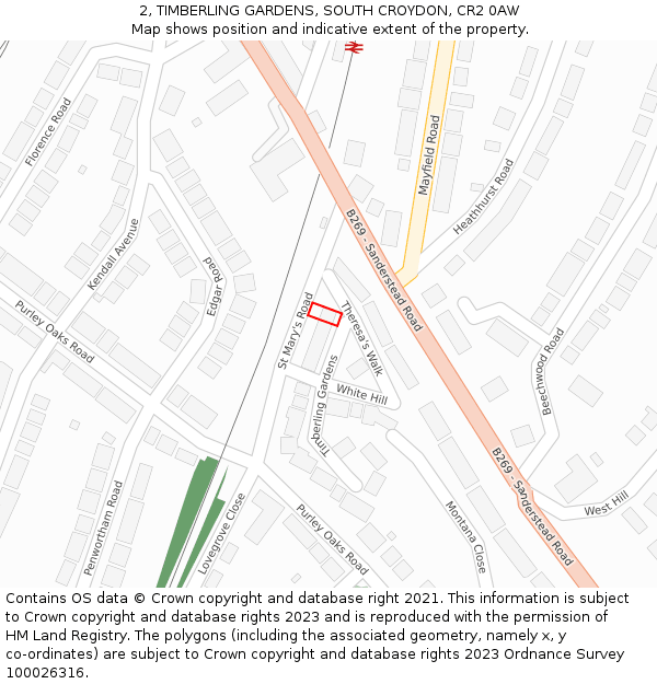 2, TIMBERLING GARDENS, SOUTH CROYDON, CR2 0AW: Location map and indicative extent of plot