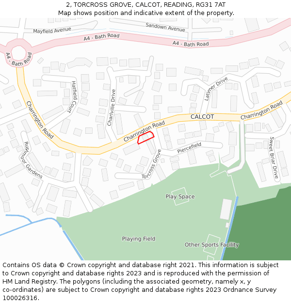 2, TORCROSS GROVE, CALCOT, READING, RG31 7AT: Location map and indicative extent of plot