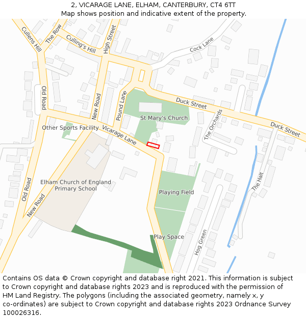 2, VICARAGE LANE, ELHAM, CANTERBURY, CT4 6TT: Location map and indicative extent of plot