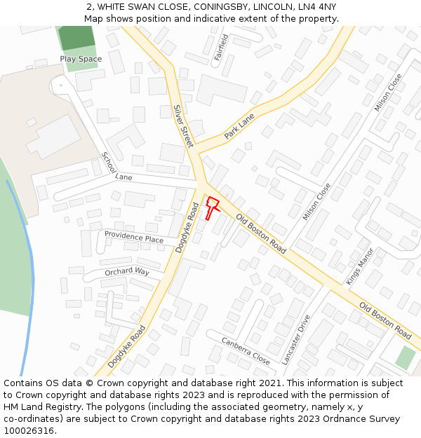 2, WHITE SWAN CLOSE, CONINGSBY, LINCOLN, LN4 4NY: Location map and indicative extent of plot