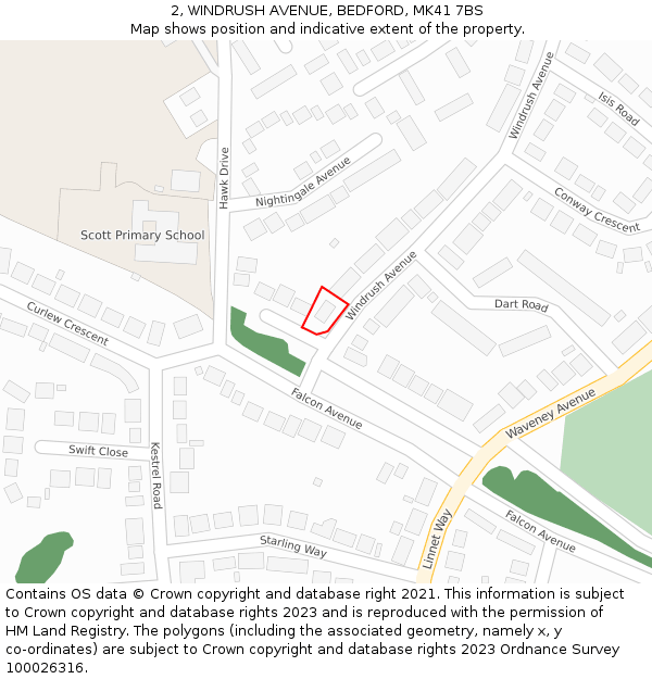 2, WINDRUSH AVENUE, BEDFORD, MK41 7BS: Location map and indicative extent of plot