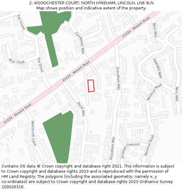 2, WOODCHESTER COURT, NORTH HYKEHAM, LINCOLN, LN6 9LN: Location map and indicative extent of plot