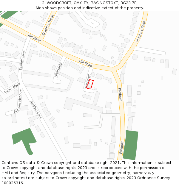 2, WOODCROFT, OAKLEY, BASINGSTOKE, RG23 7EJ: Location map and indicative extent of plot